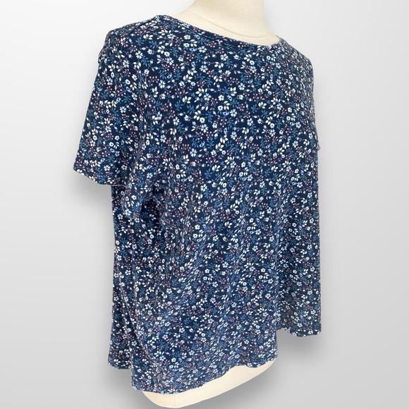 Laura Scott Woman Size 1X Top Shirt Blue Pink Floral Short Sleeve Stretch - Picture 3 of 8